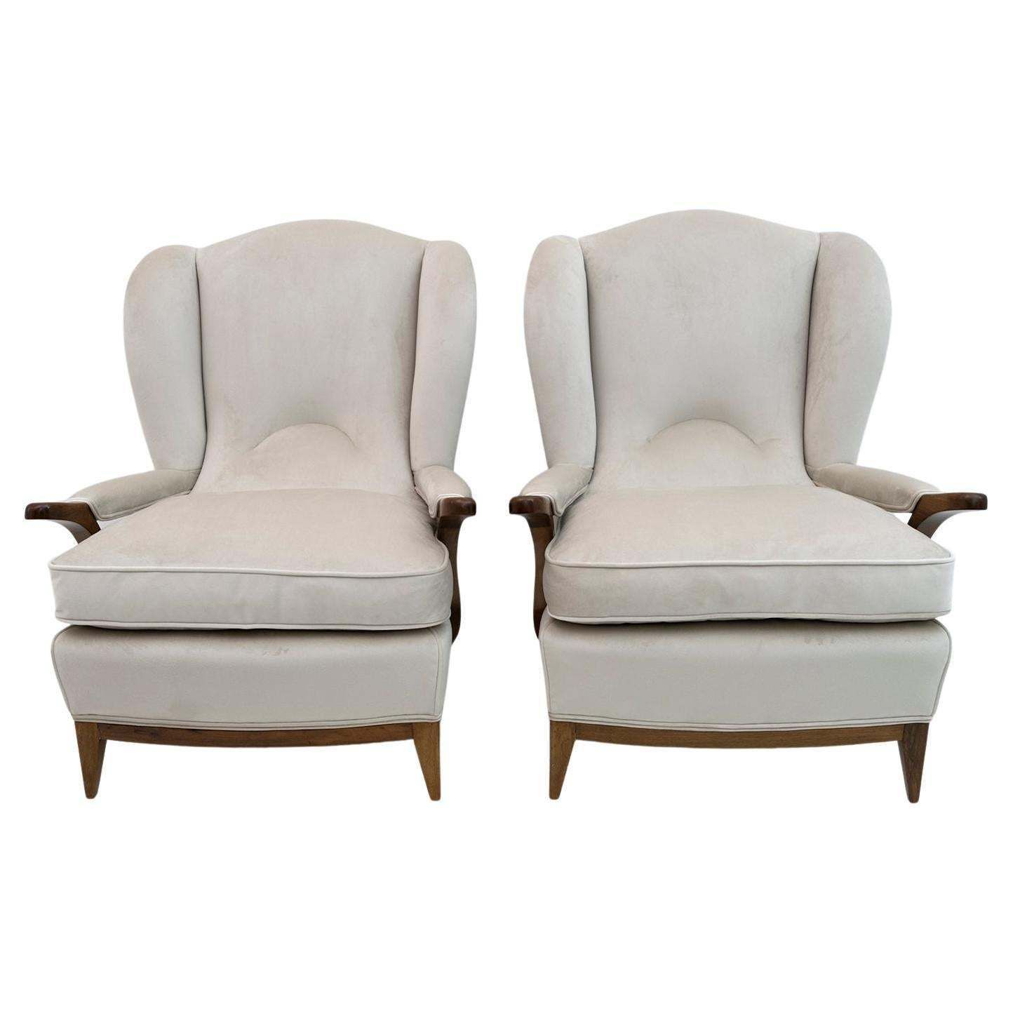 Pair Of Paolo Buffa Mid Century Modern Italian Velvet Armchairs, 1950s