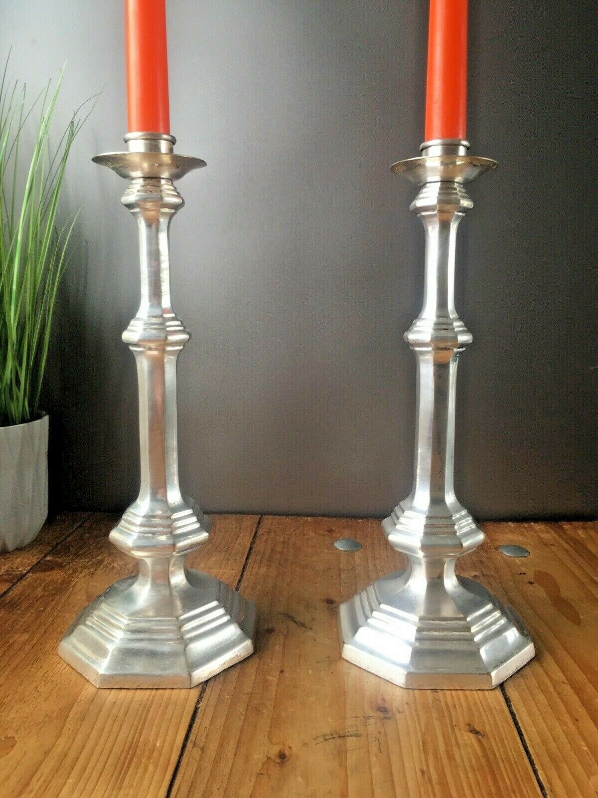 Large Pair Of Vintage Louis XVI Style Almazan Plated Candle Holders Candlesticks photo furniture