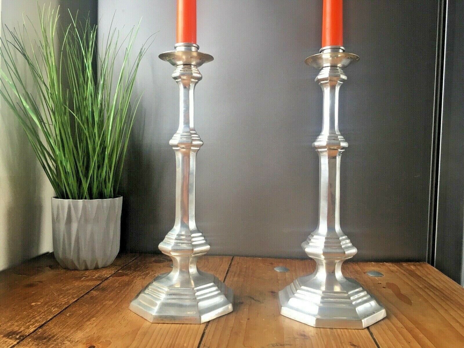 Large Pair Of Vintage Louis XVI Style Almazan Plated Candle Holders Candlesticks photo for sale