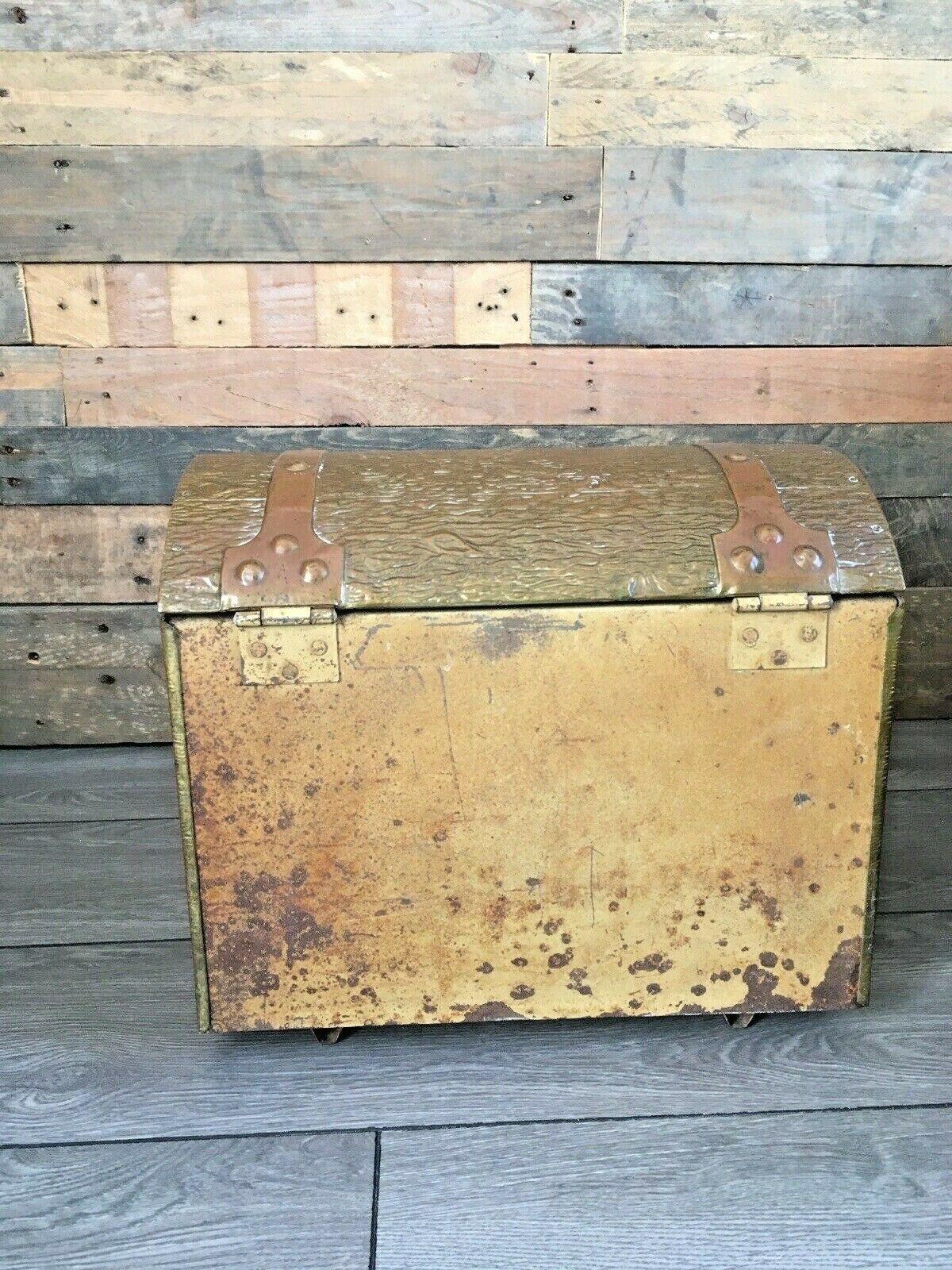 Antique Brass Wood Effect Treasure Chest Log Coal Box Storage Bin Kindling Toy photo buy