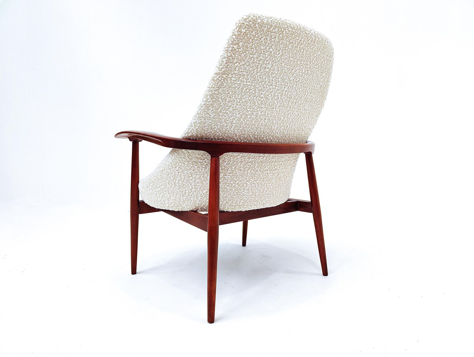 Furniture Pair Of Mid Century Armchairs, Wood And White Boucle Fabric, Italy 1960s photo
