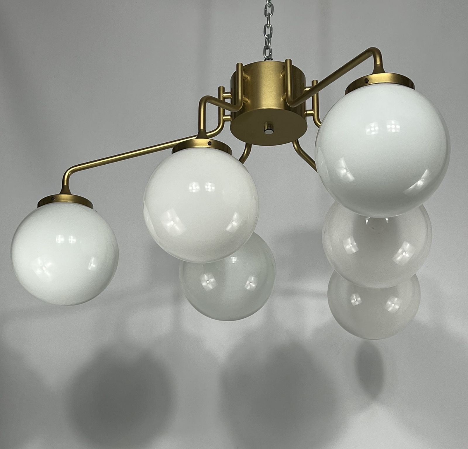 Monumental Mid Century Brass And Milk Glass Ceiling Lamp By Reggiani. Italy 1970s photo Lighting