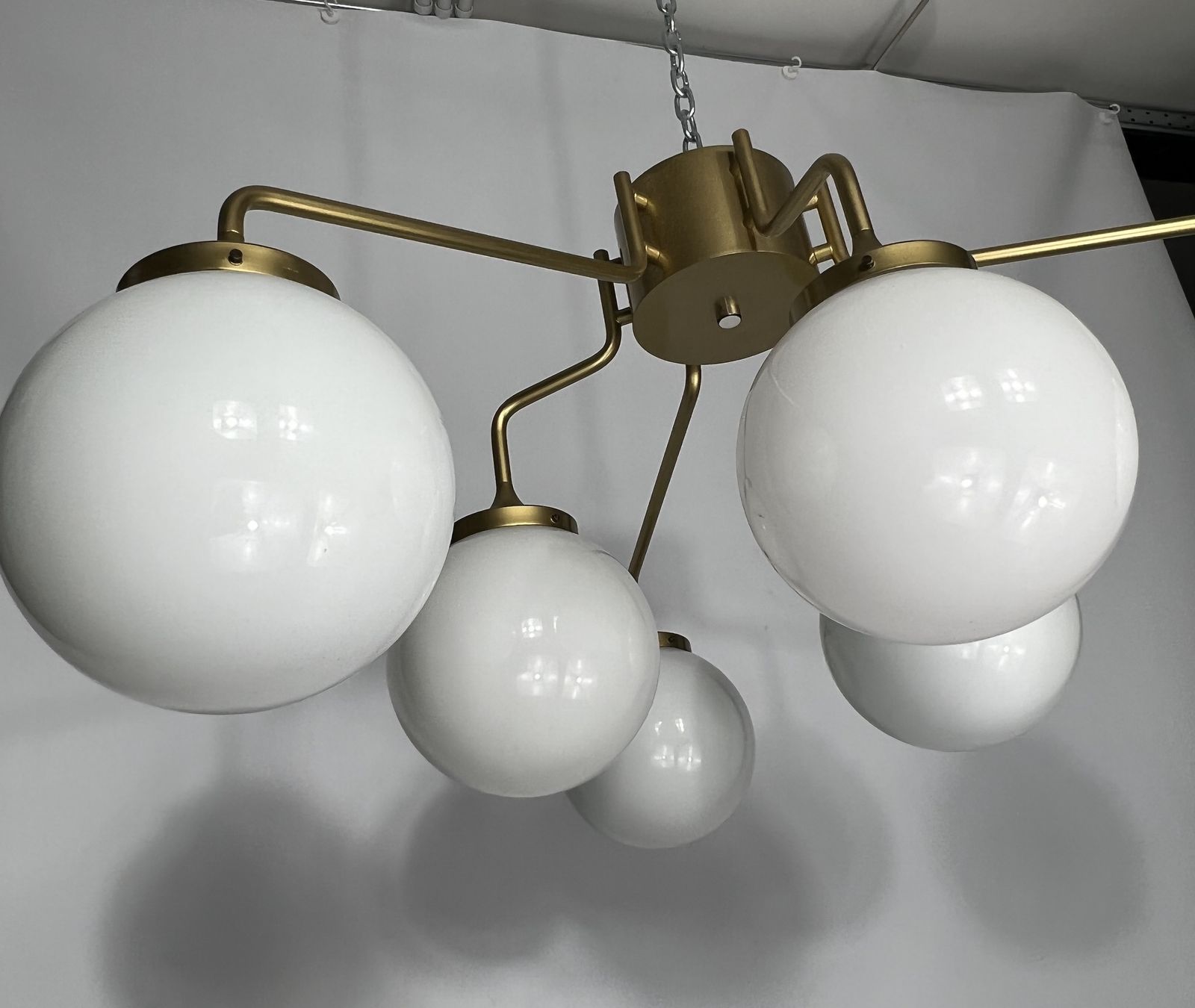 photo furniture Monumental Mid Century Brass And Milk Glass Ceiling Lamp By Reggiani. Italy 1970s