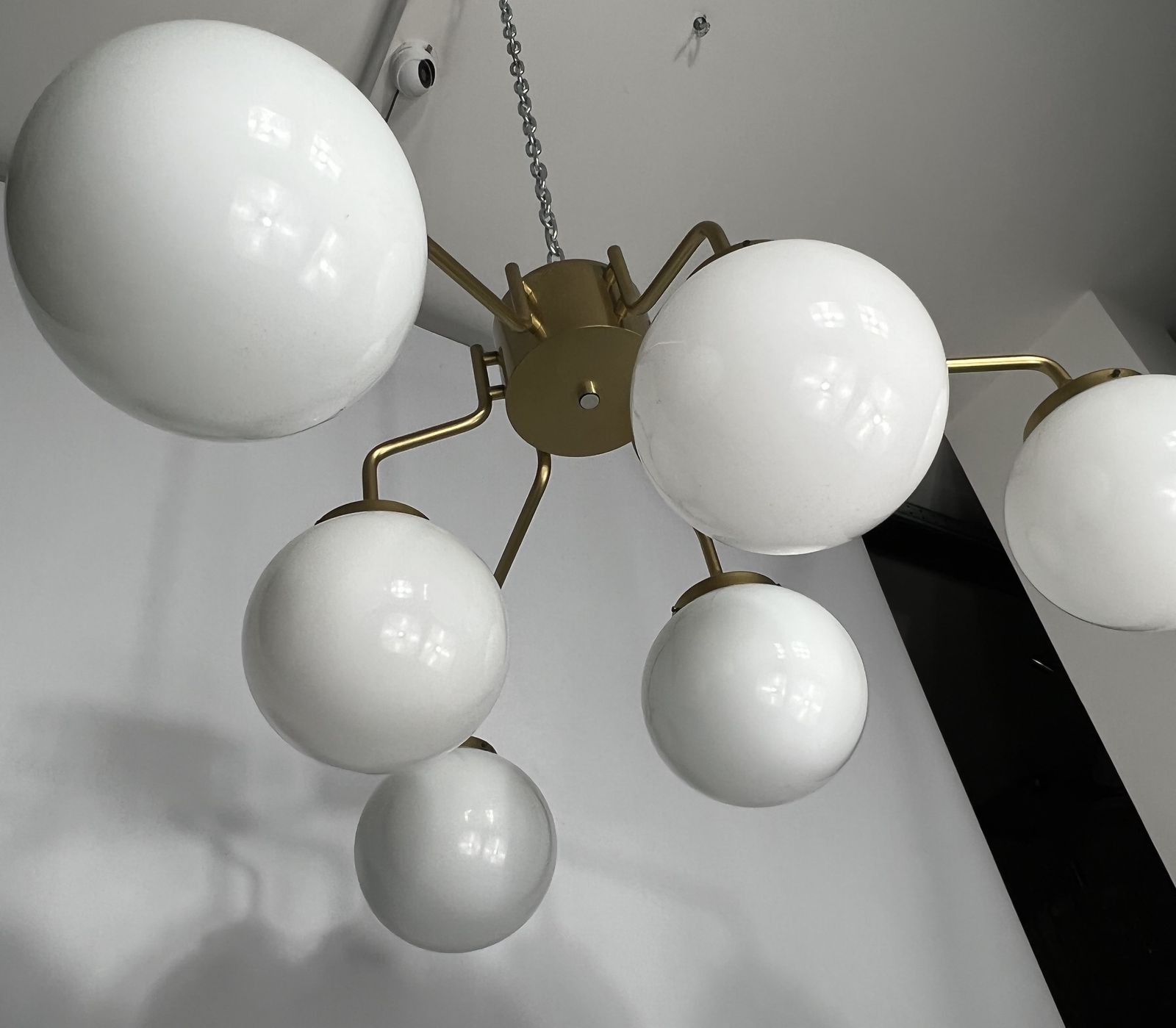 Lighting Monumental Mid Century Brass And Milk Glass Ceiling Lamp By Reggiani. Italy 1970s photo