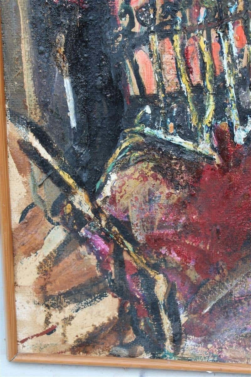 Oil Abstract Painting Materic On Canvas Sack 1950 Italian Design Multicolor photo 3661.0