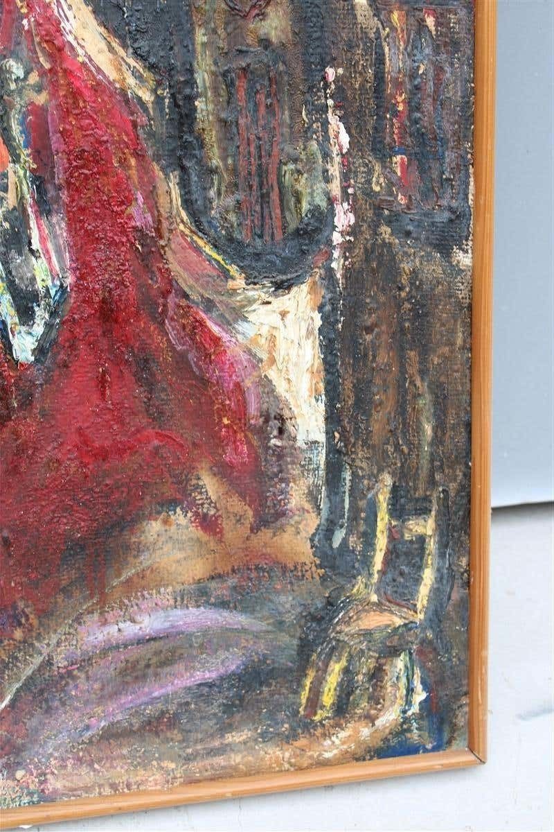 Oil Abstract Painting Materic On Canvas Sack 1950 Italian Design Multicolor photo vinterior
