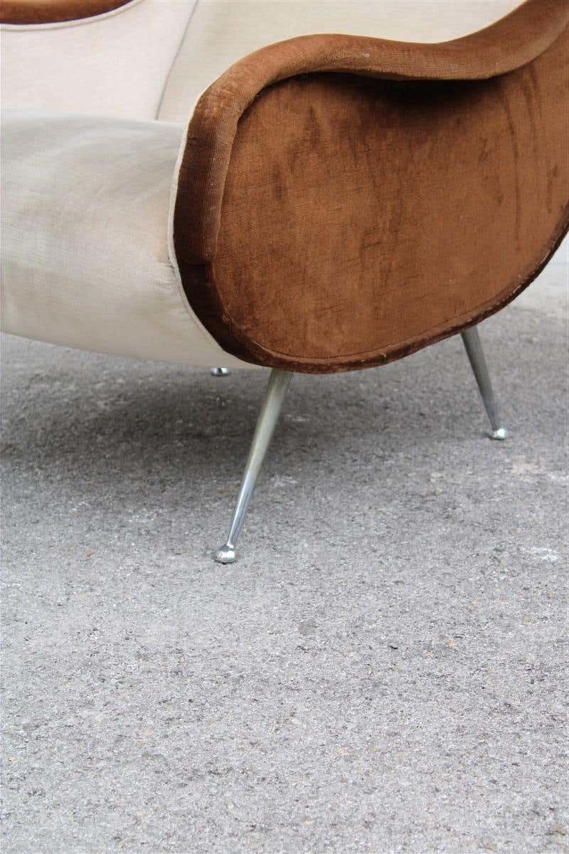 Mid Century Velvet Armchair Zanuso Style Italian Design, 1950s photo for sale