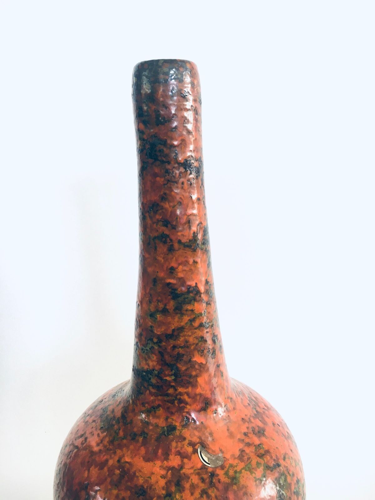 Midcentury Art Studio Pottery Tall Fluted Hooped Vase Hungary 1960's photo vinterior
