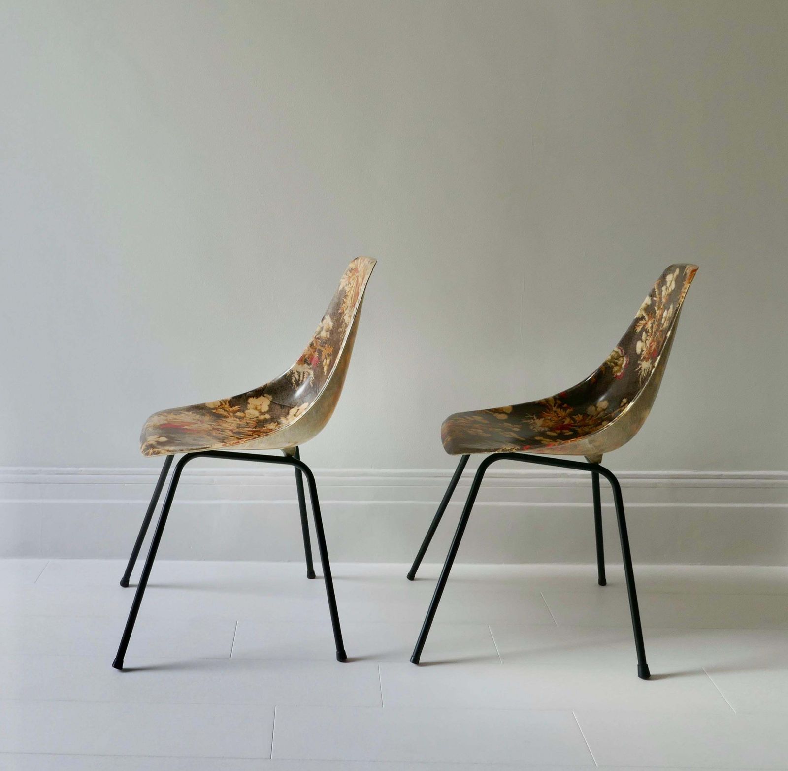 Pair Of Fibreglass Side Chairs By Rene Jean Caillette, France 1950s photo 1450.0