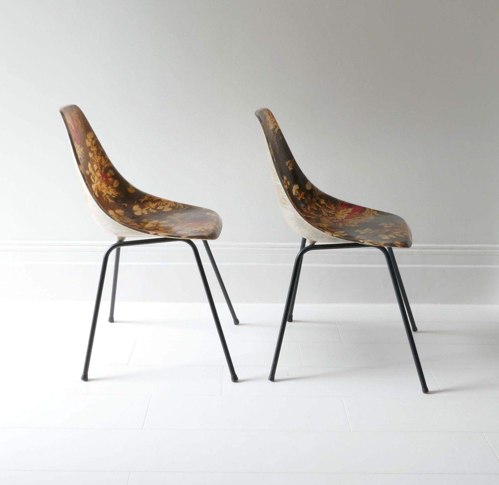 Pair Of Fibreglass Side Chairs By Rene Jean Caillette, France 1950s photo buy