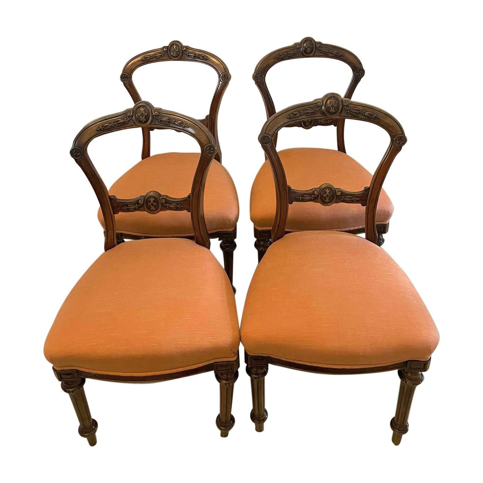 Set Of Four Quality Antique Victorian Carved Walnut Dining Chairs photo furniture