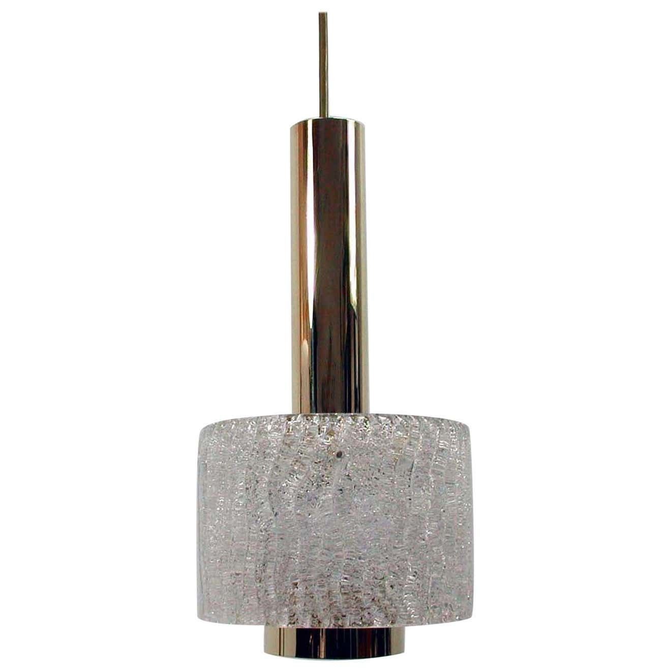 J.T. Kalmar Midcentury Textured Glass And Brass Pendant, 1950s