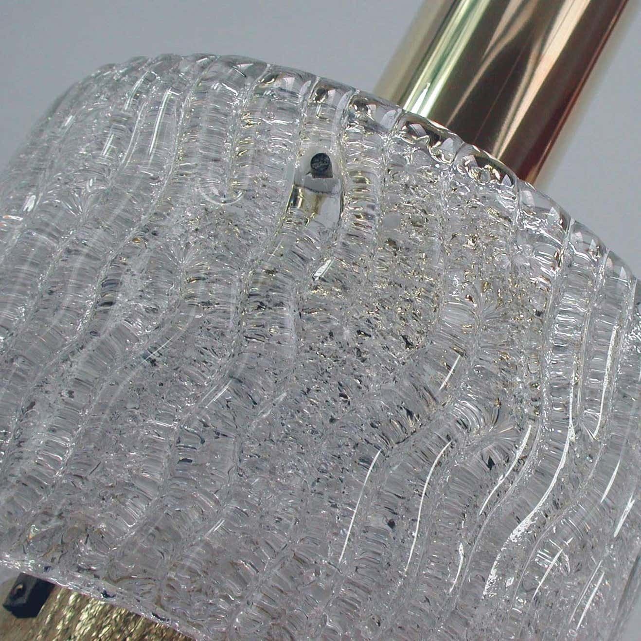 J.T. Kalmar Midcentury Textured Glass And Brass Pendant, 1950s photo Lighting