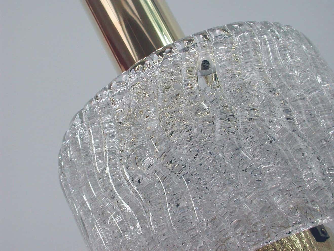 J.T. Kalmar Midcentury Textured Glass And Brass Pendant, 1950s photo vinterior