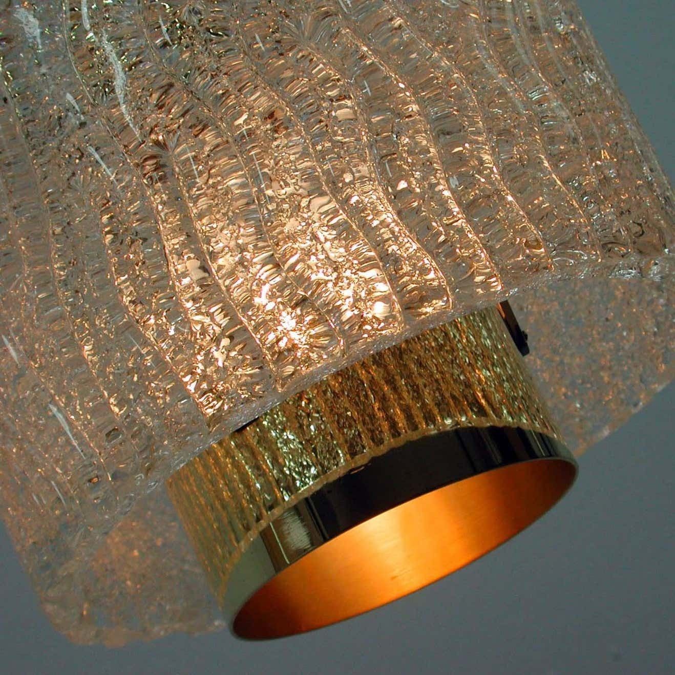 781.0 J.T. Kalmar Midcentury Textured Glass And Brass Pendant, 1950s photo