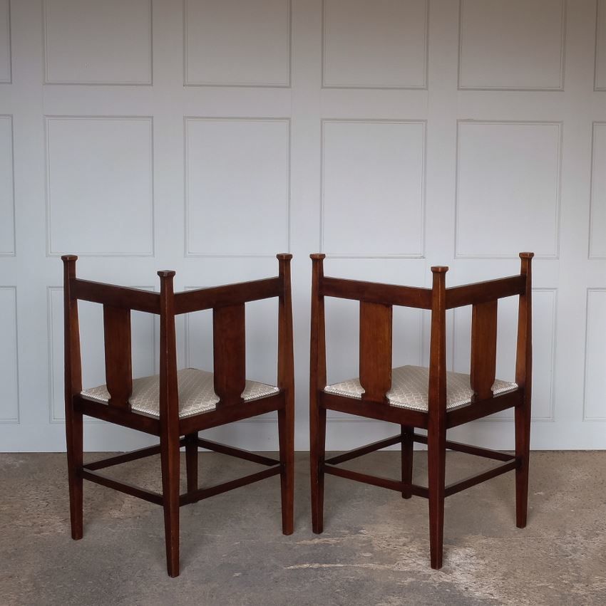 Pair Of Arts And Crafts Mahogany Corner Chairs photo furniture