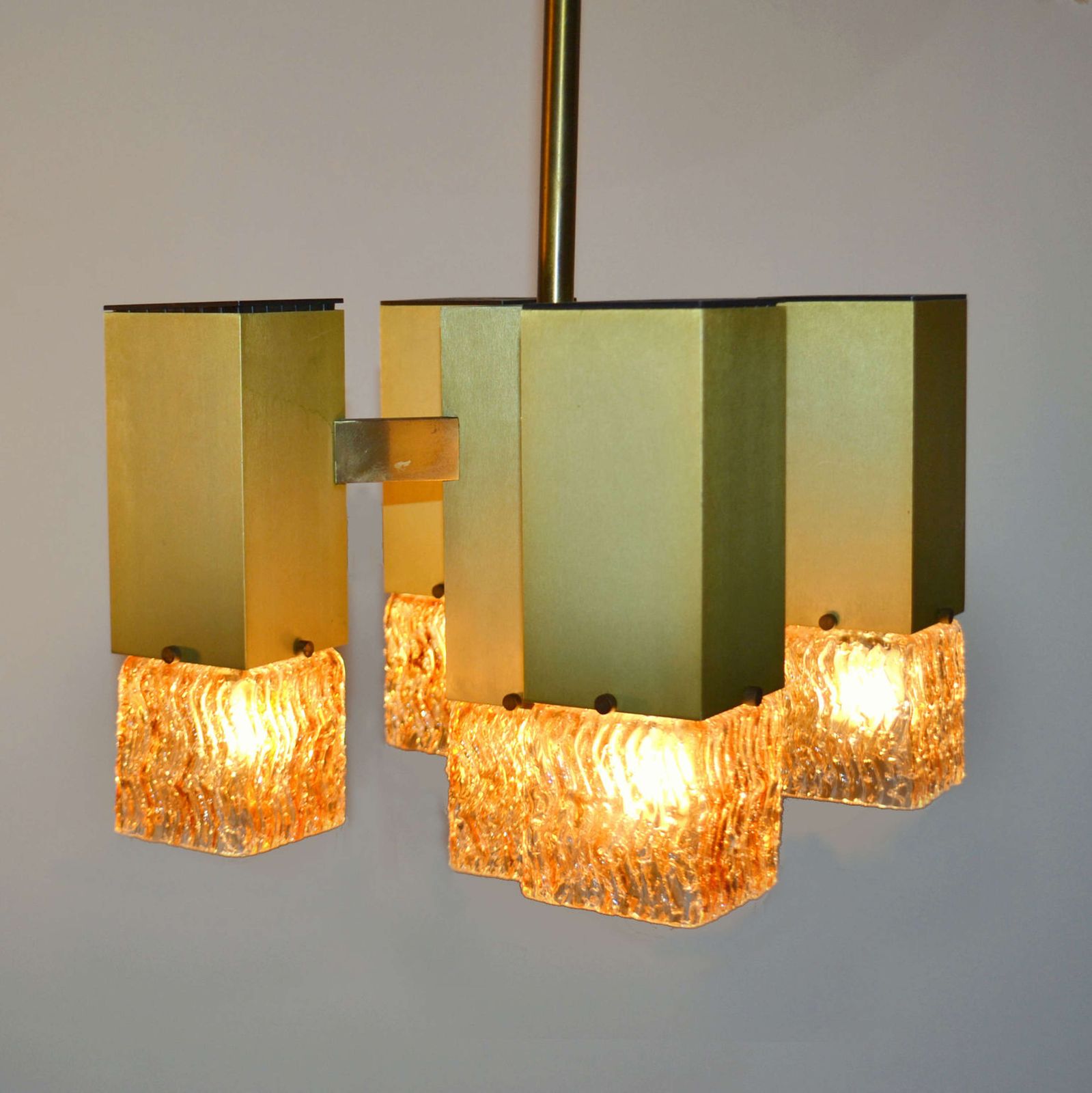 Cubic Sciolari Chandelier In Amber Glass And Metal photo for sale