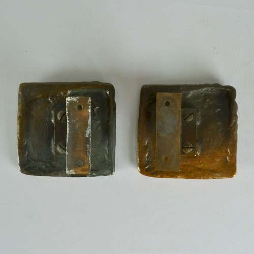 Pair Of Square Bronze Push Pull Door Handles With Tree Relief photo vintage