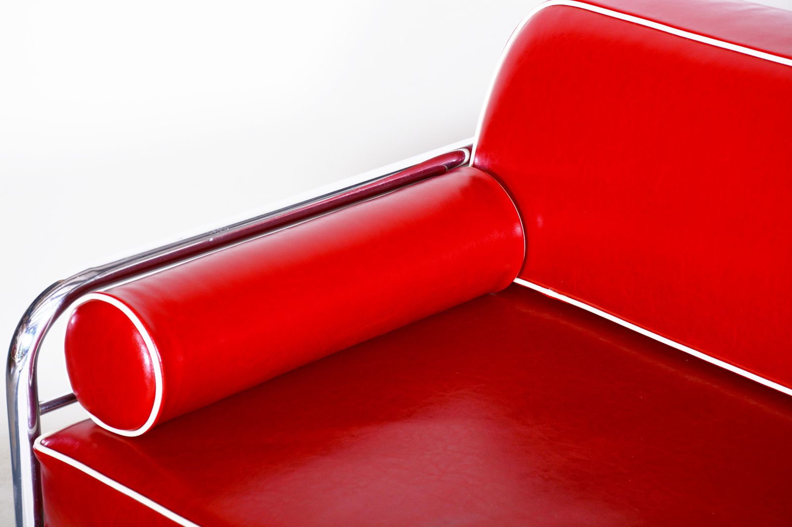 Red Leather Sofa Made In 1930s Czechia By Hynekk Gottwald   Fully Restored photo furniture