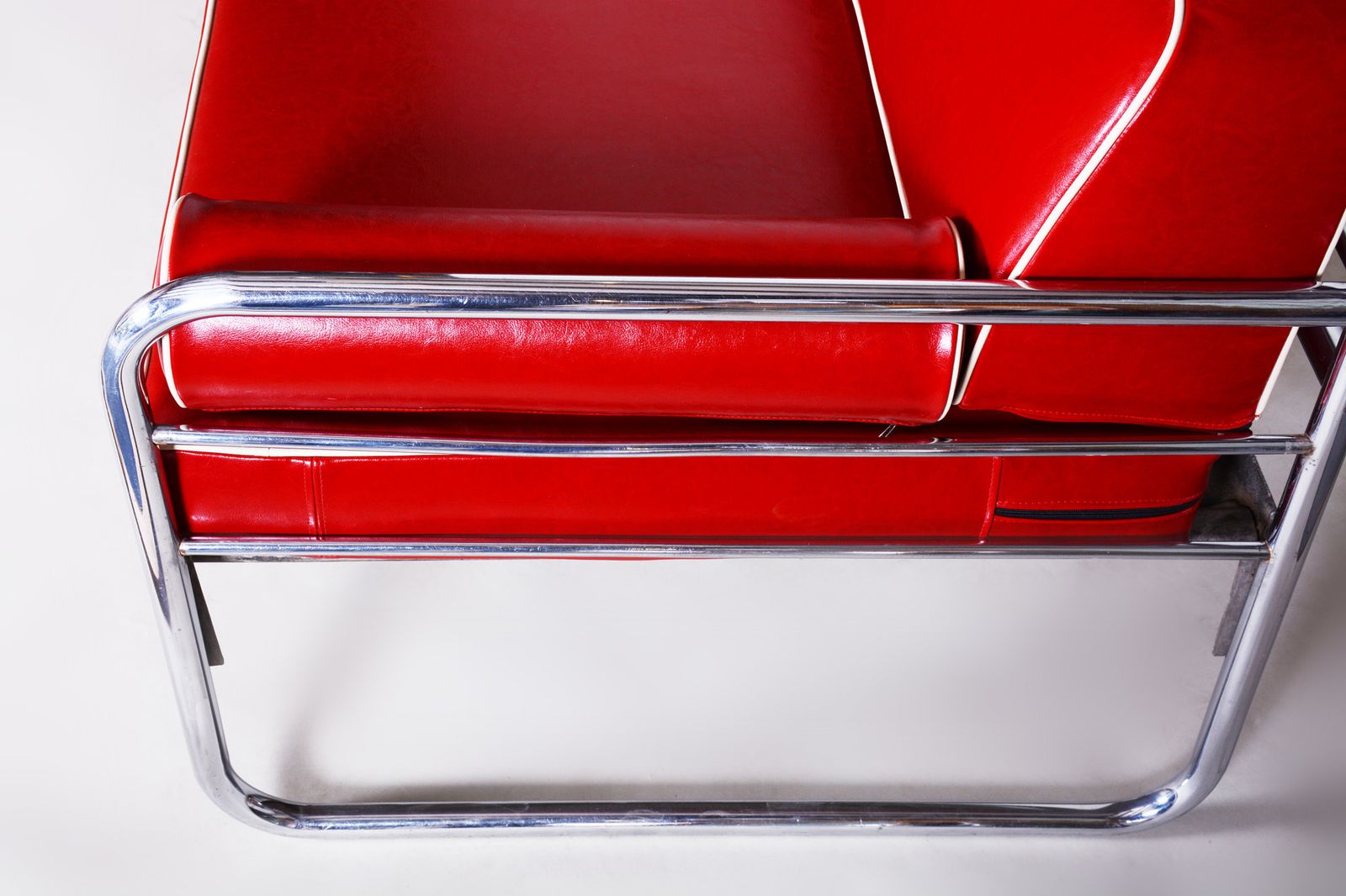 Red Leather Sofa Made In 1930s Czechia By Hynekk Gottwald   Fully Restored photo Furniture