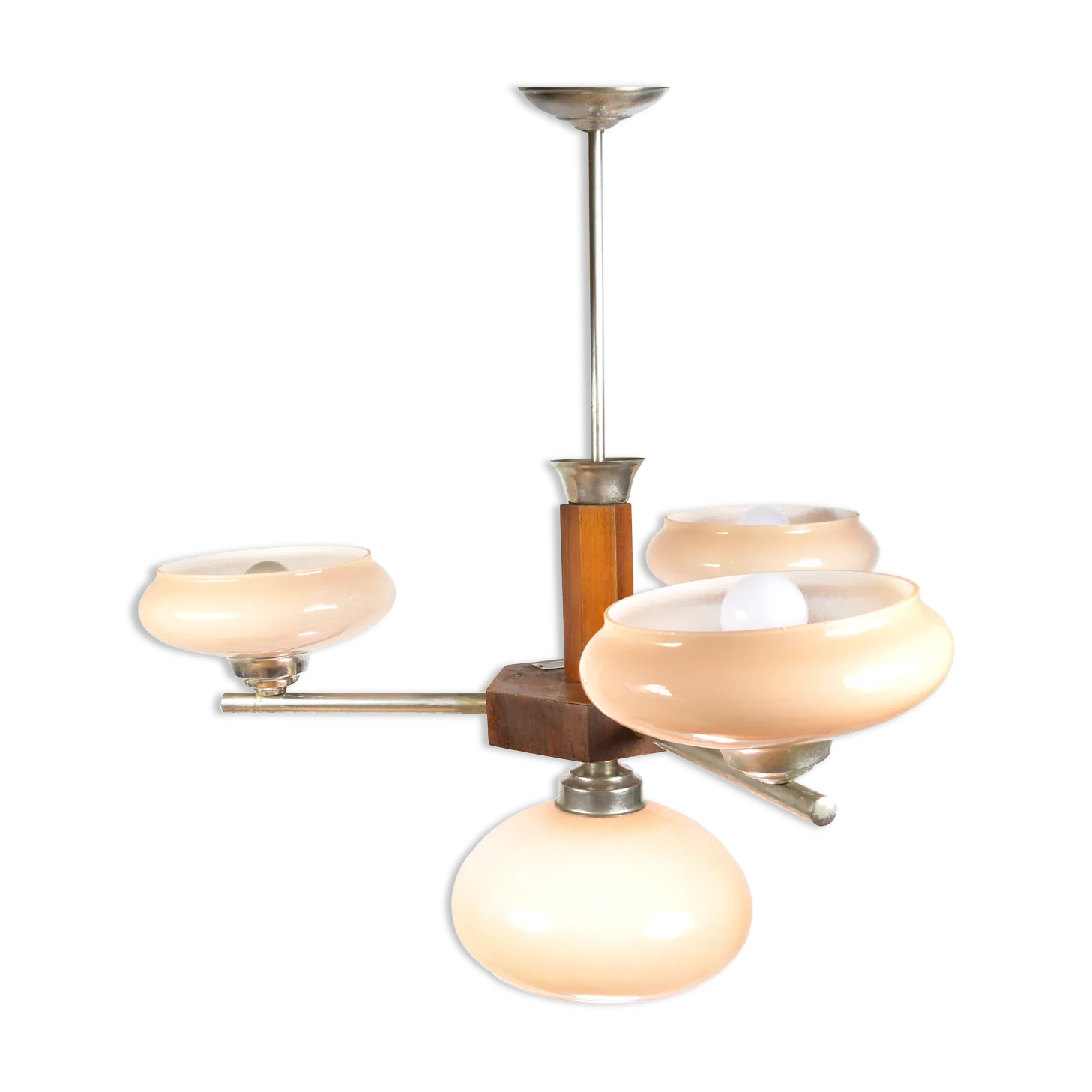 1950s Art Deco Chandelier Spółdzielnia Pracy Metal Kraków, Poland