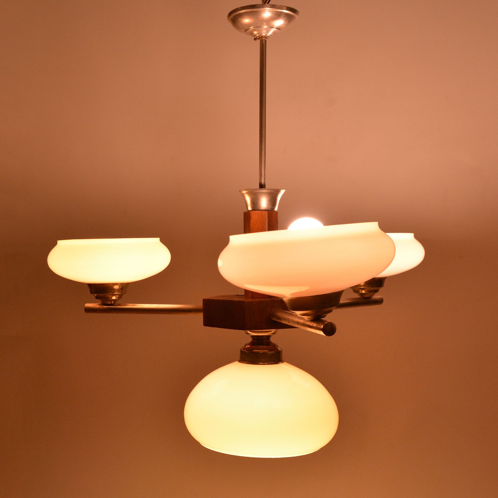 1950s Art Deco Chandelier Spółdzielnia Pracy Metal Kraków, Poland photo for sale