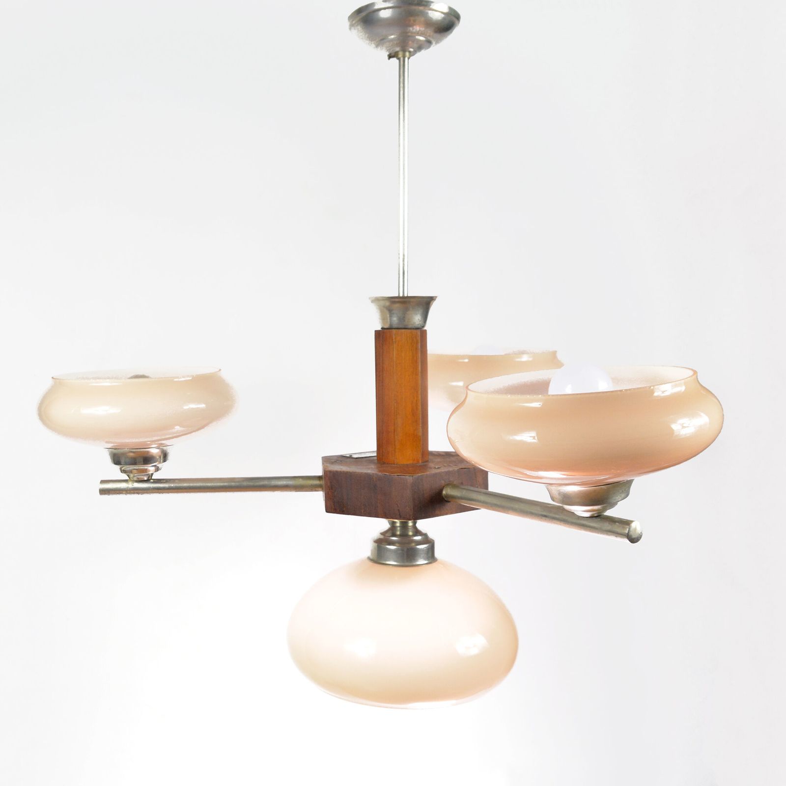 1950s Art Deco Chandelier Spółdzielnia Pracy Metal Kraków, Poland photo 557.0