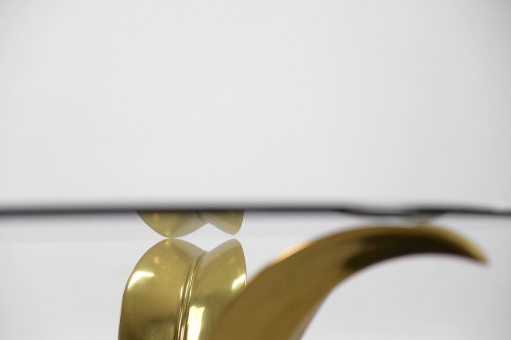 photo for sale Vintage Hollywood Regency Glass & Brass Palm Leaf Cocktail Coffee Table, 1970s