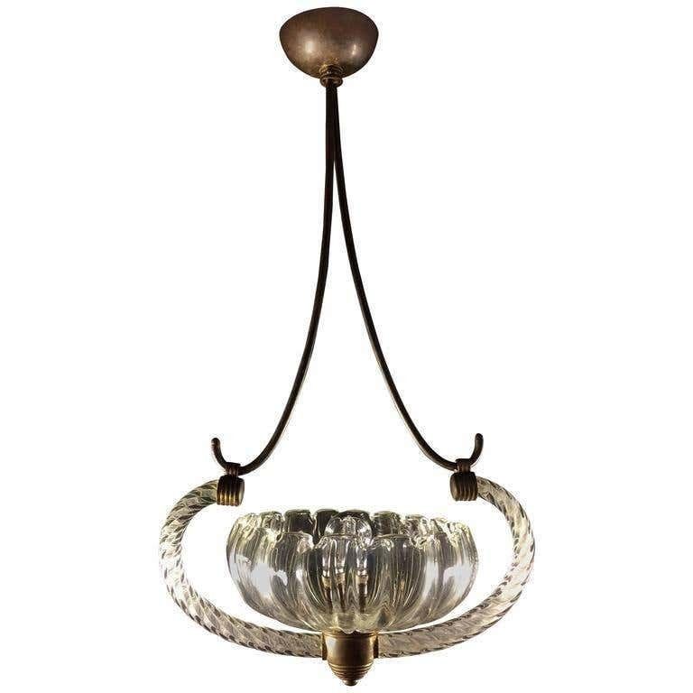 Charming Art Deco Italian Chandelier By Ercole Barovier, Murano, 1940