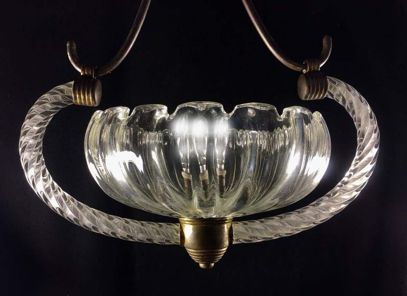 Charming Art Deco Italian Chandelier By Ercole Barovier, Murano, 1940 photo Lighting