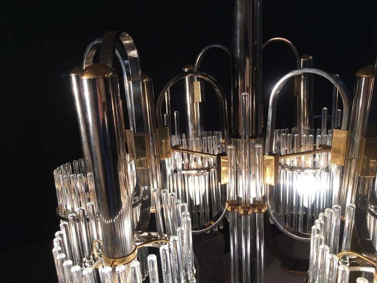 Luxurious Crystal And Brass Chandelier By Gaetano Sciolari, 1970s photo Lighting