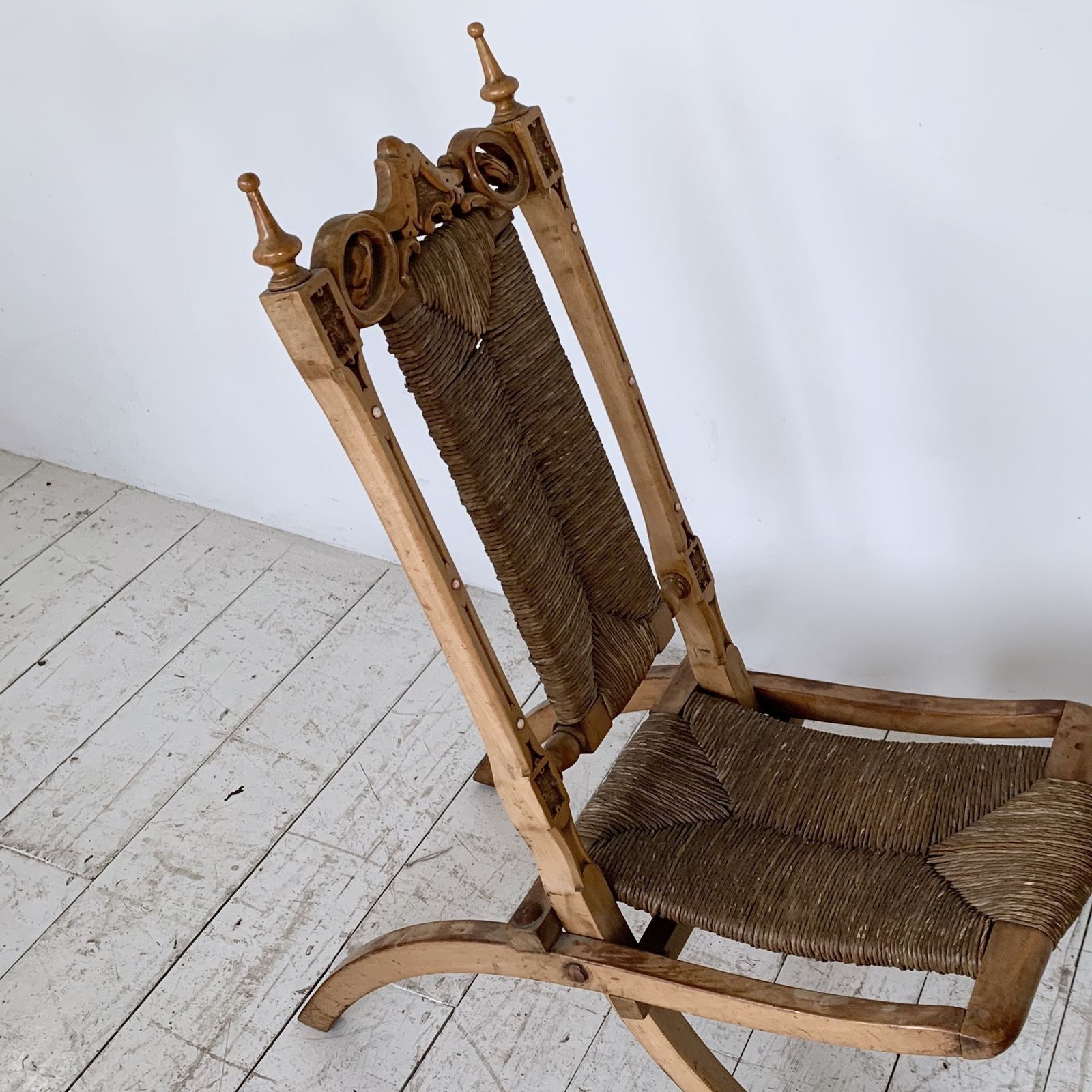 Small Folding Carved Campaign Chair photo vinterior