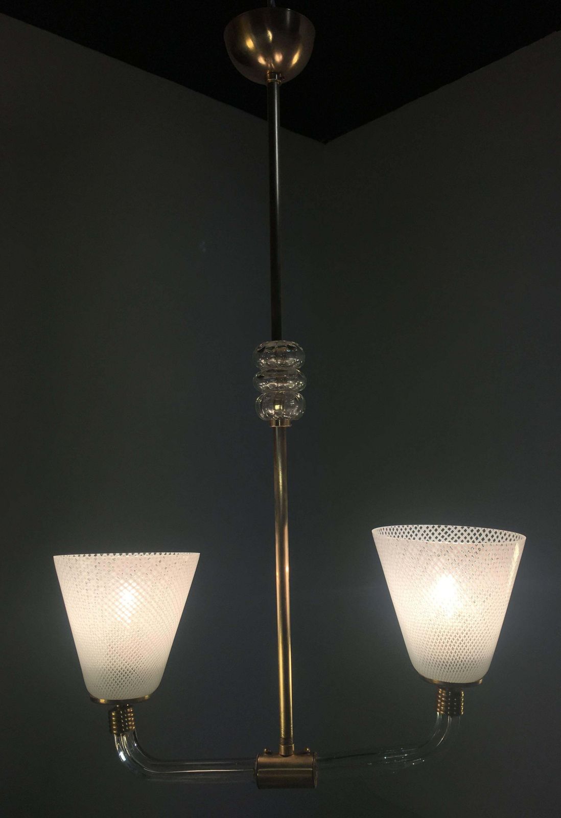 Adorable Pendant Chandelier "Reticello" By Venini, Murano, 1940s photo furniture