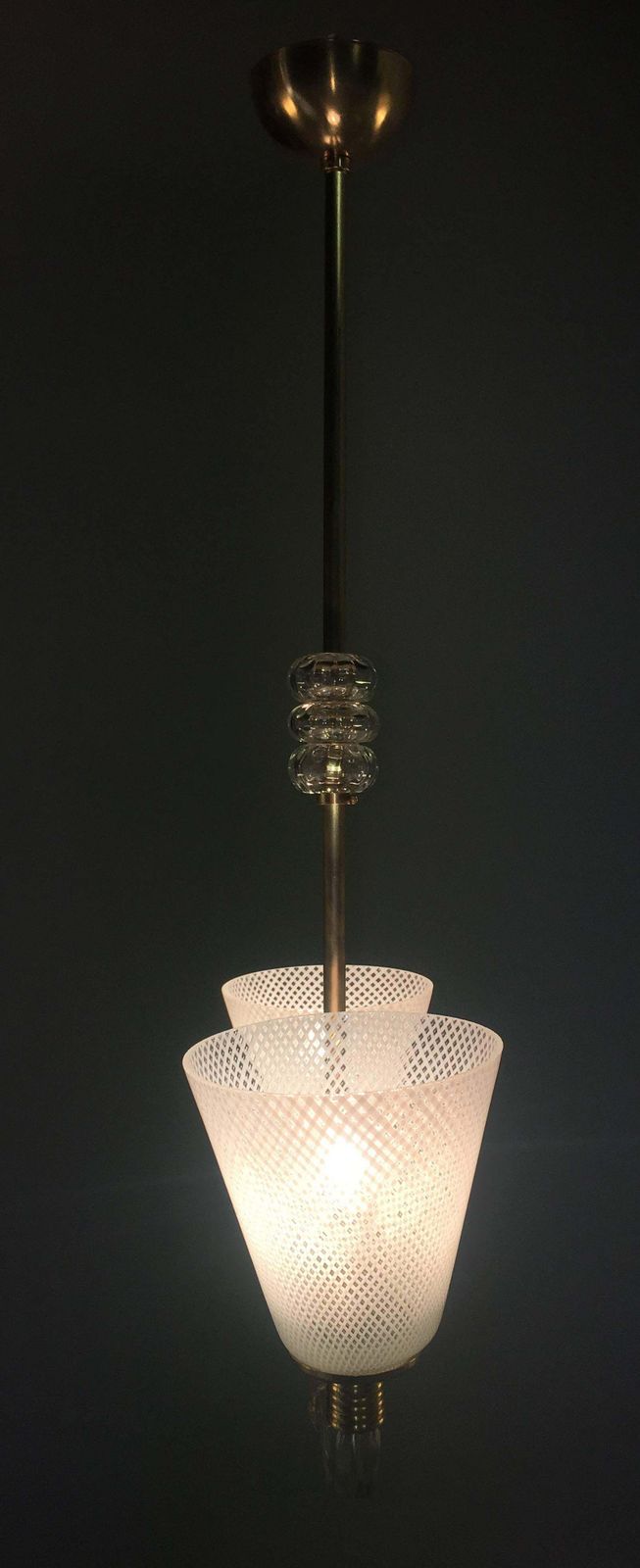 Adorable Pendant Chandelier "Reticello" By Venini, Murano, 1940s photo Lighting
