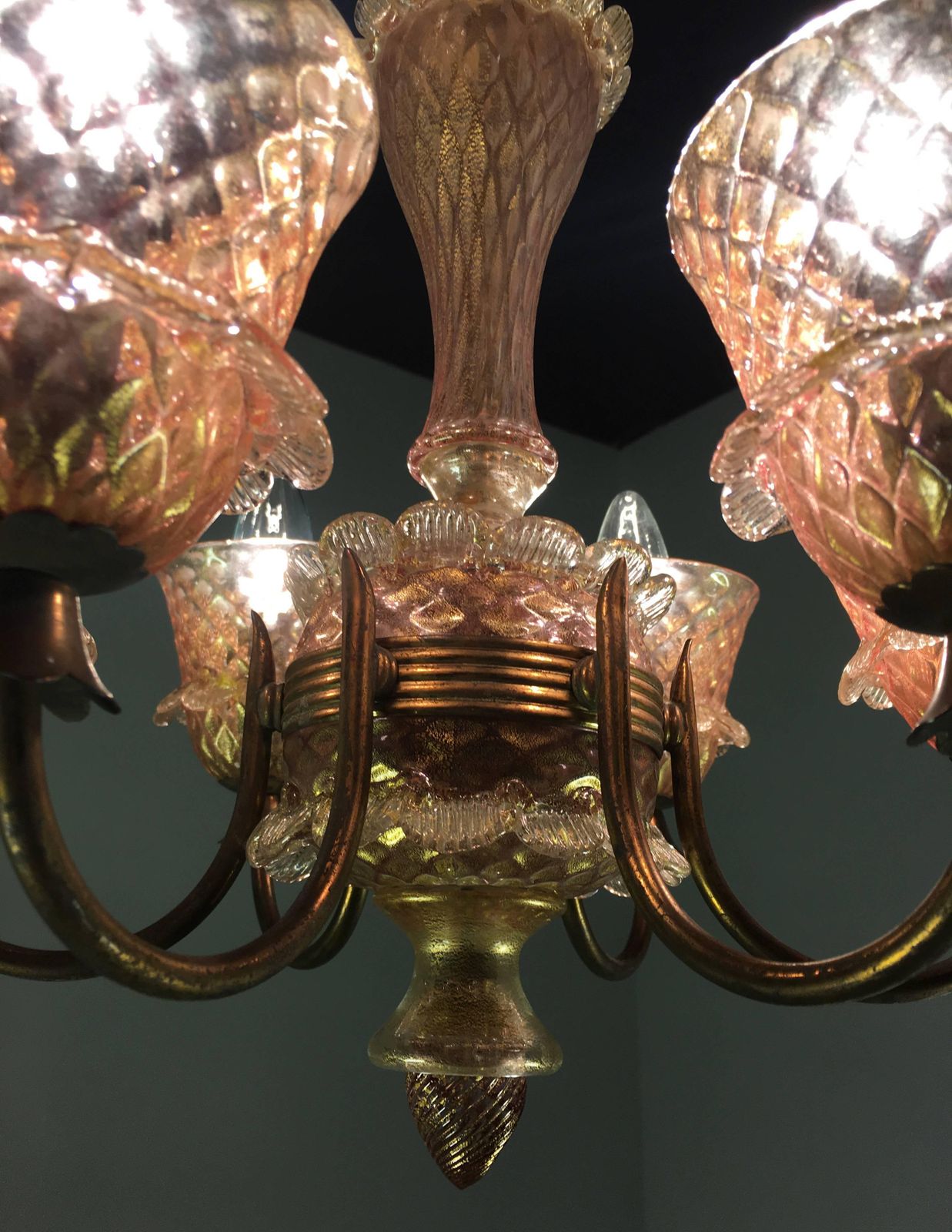Pink And Gold Chandelier By Barovier & Toso, Murano, 1950 photo Lighting