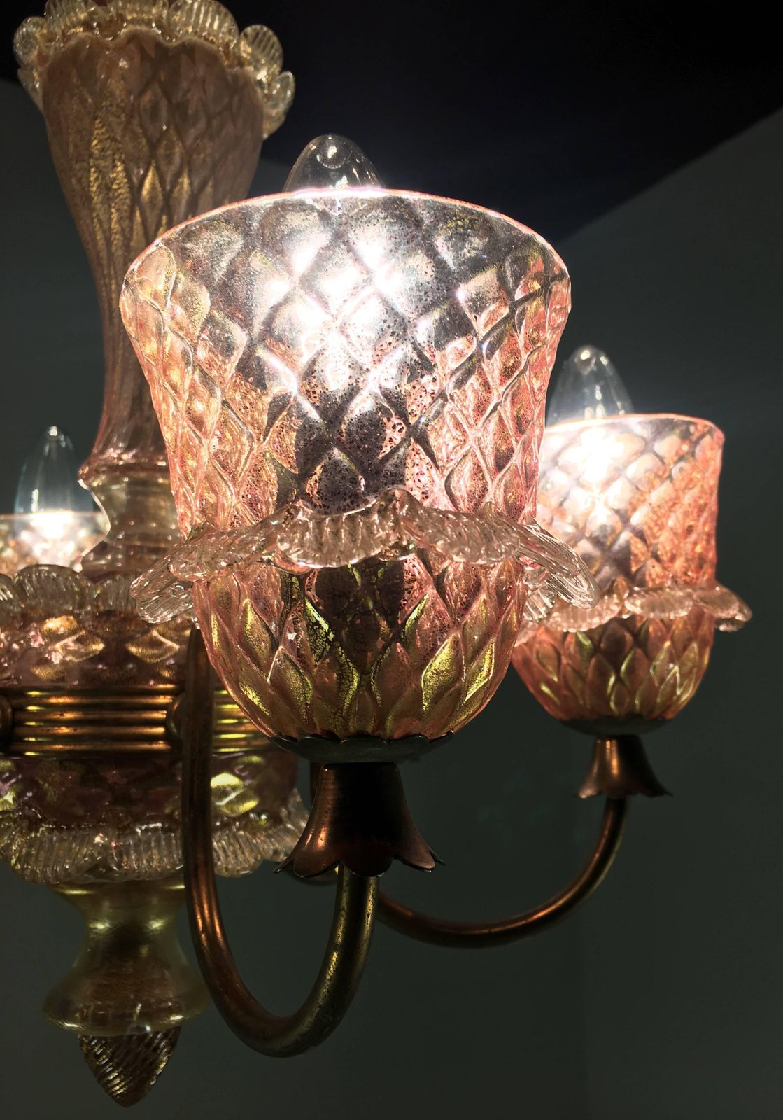 Pink And Gold Chandelier By Barovier & Toso, Murano, 1950 photo vinterior