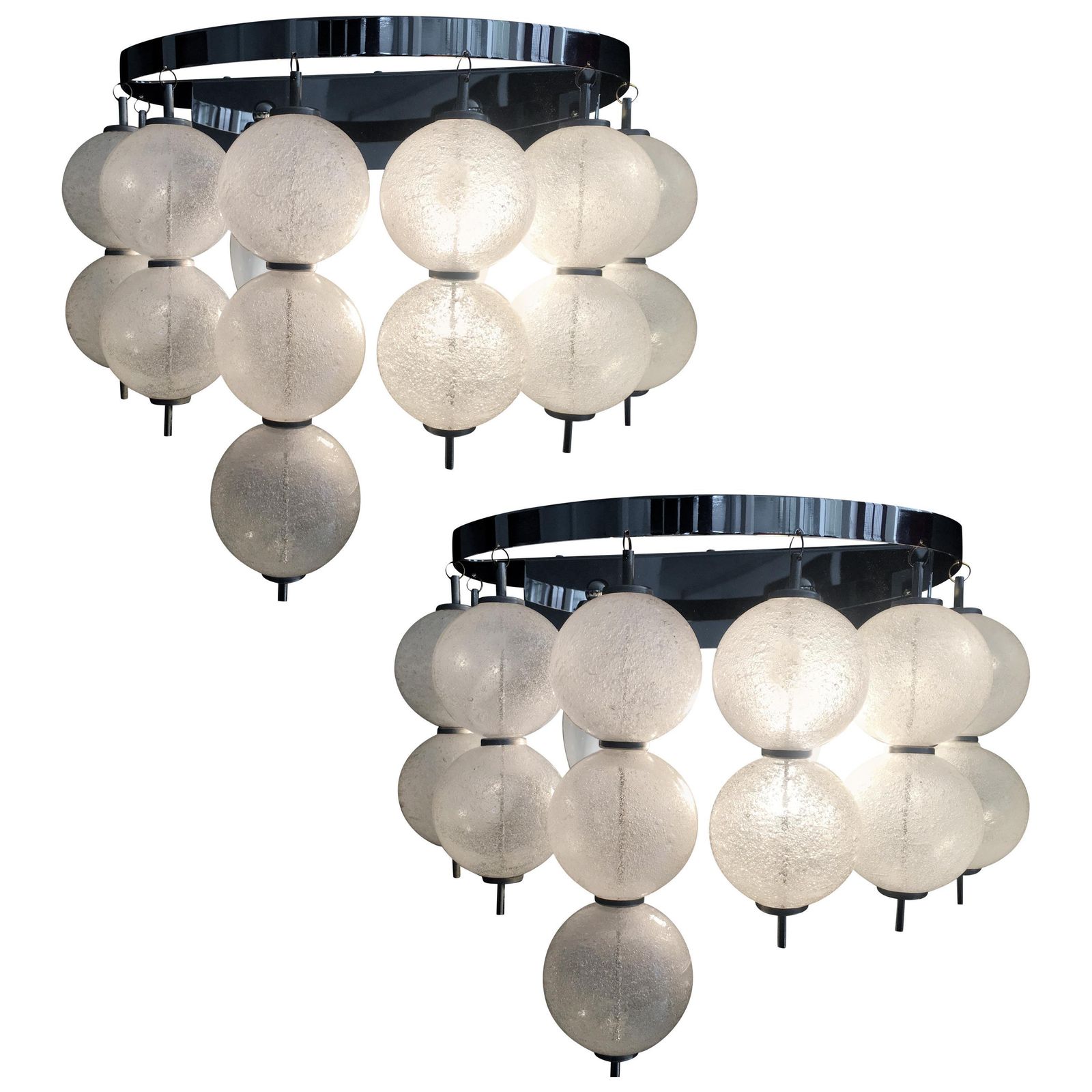 Midcentury Pair Of Sconces With Pulegoso Glass Balls By Mazze, Murano, 1970