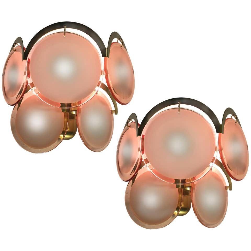 Pair Of Italian Honey Color Disc Sconces By Vistosi, Murano, 1970s