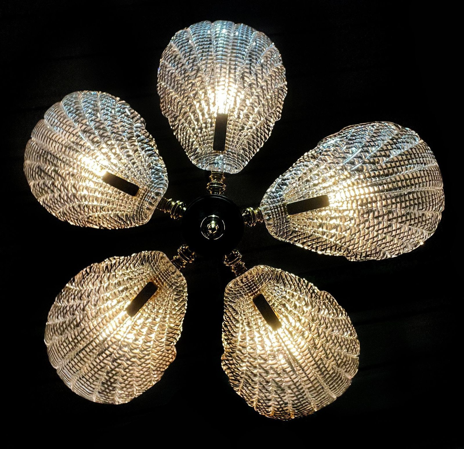 Lighting Italian Chandelier Five Leaves With Golden Details, Murano 1990 photo