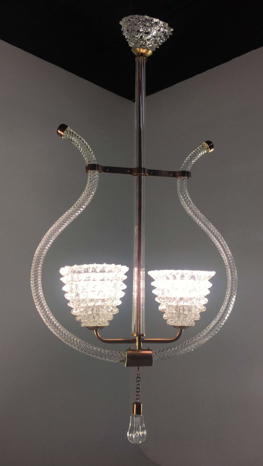 Charming Italian Chandelier By Ercole Barovier Murano 1940 photo for sale