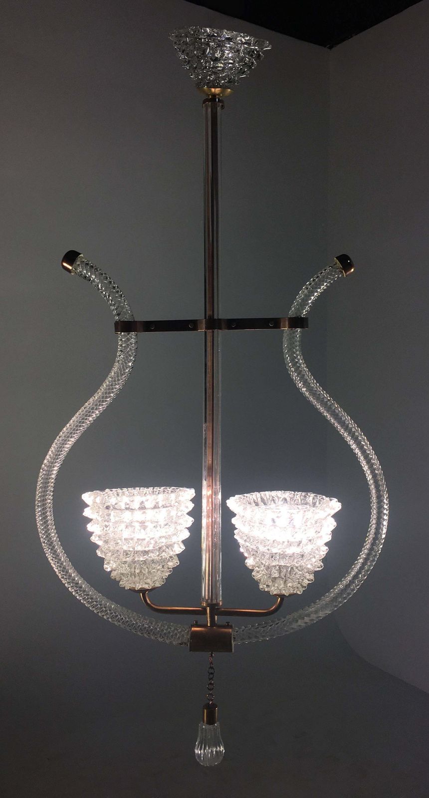 2353.5 Charming Italian Chandelier By Ercole Barovier Murano 1940 photo