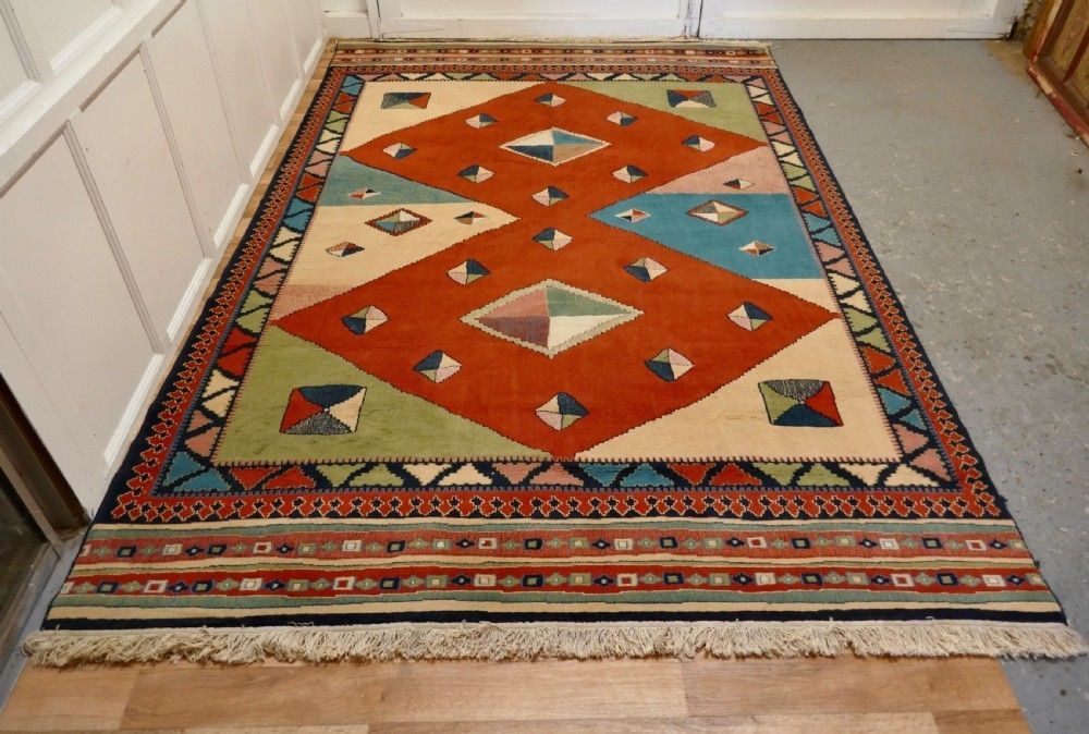 One Of A Kind Vintage Multi Coloured Retro Cubist Carpet