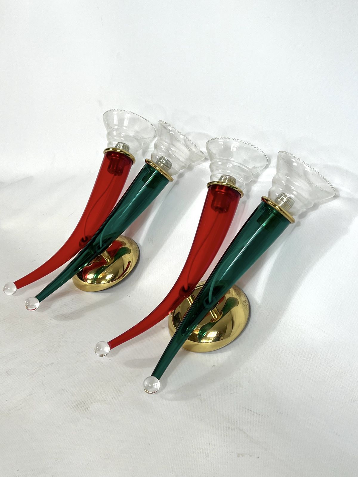 Vintage Pair Of Murano Glass Sconces Signed By Veart, Italy 1970s photo buy