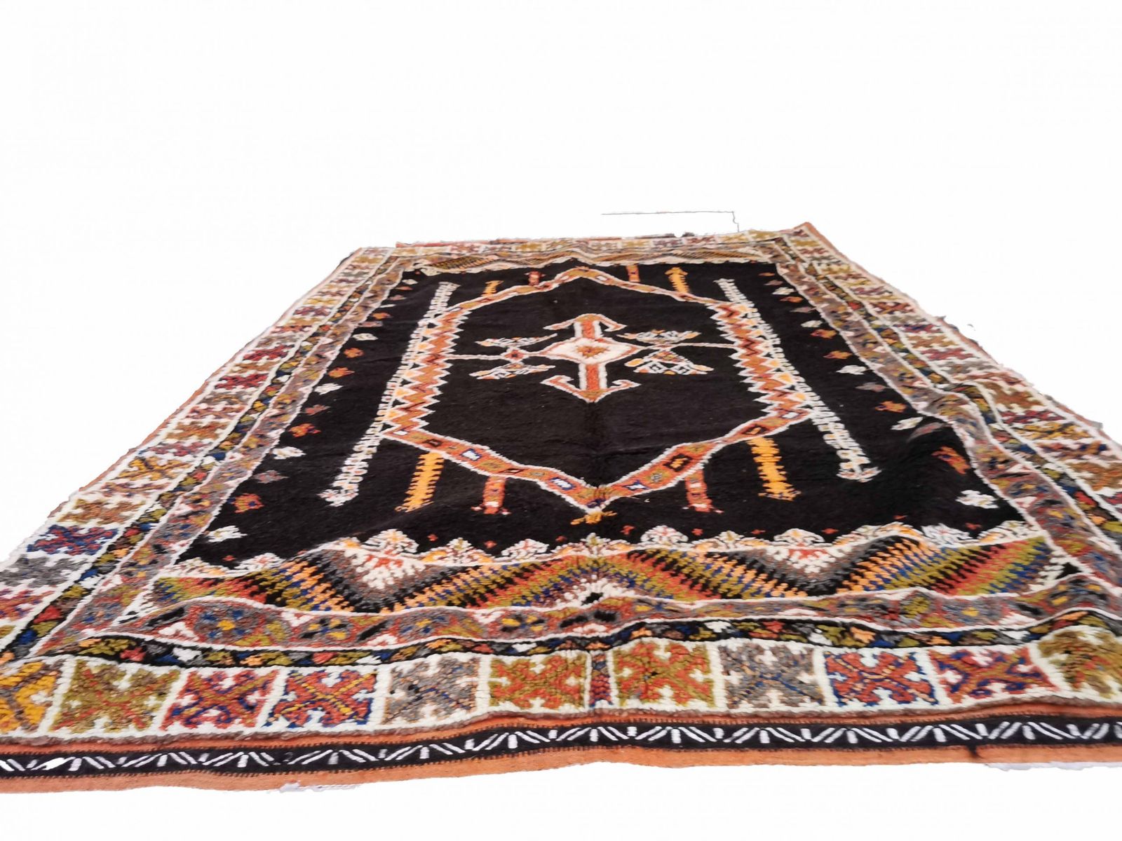 R116// Genuine Traditional Handmade Moroccan Rug. Berber Carpet. Natural Wool And Camel Hair 8.3x5ft photo for sale