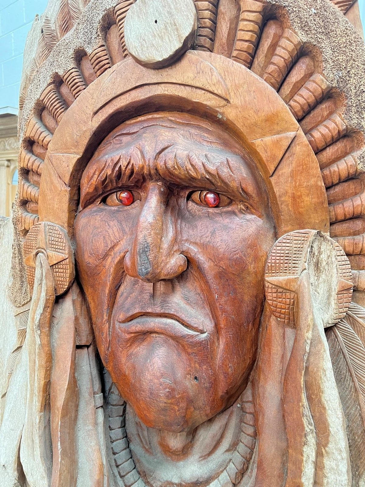 Native American Chief, Hand Carved Sculpture photo Art