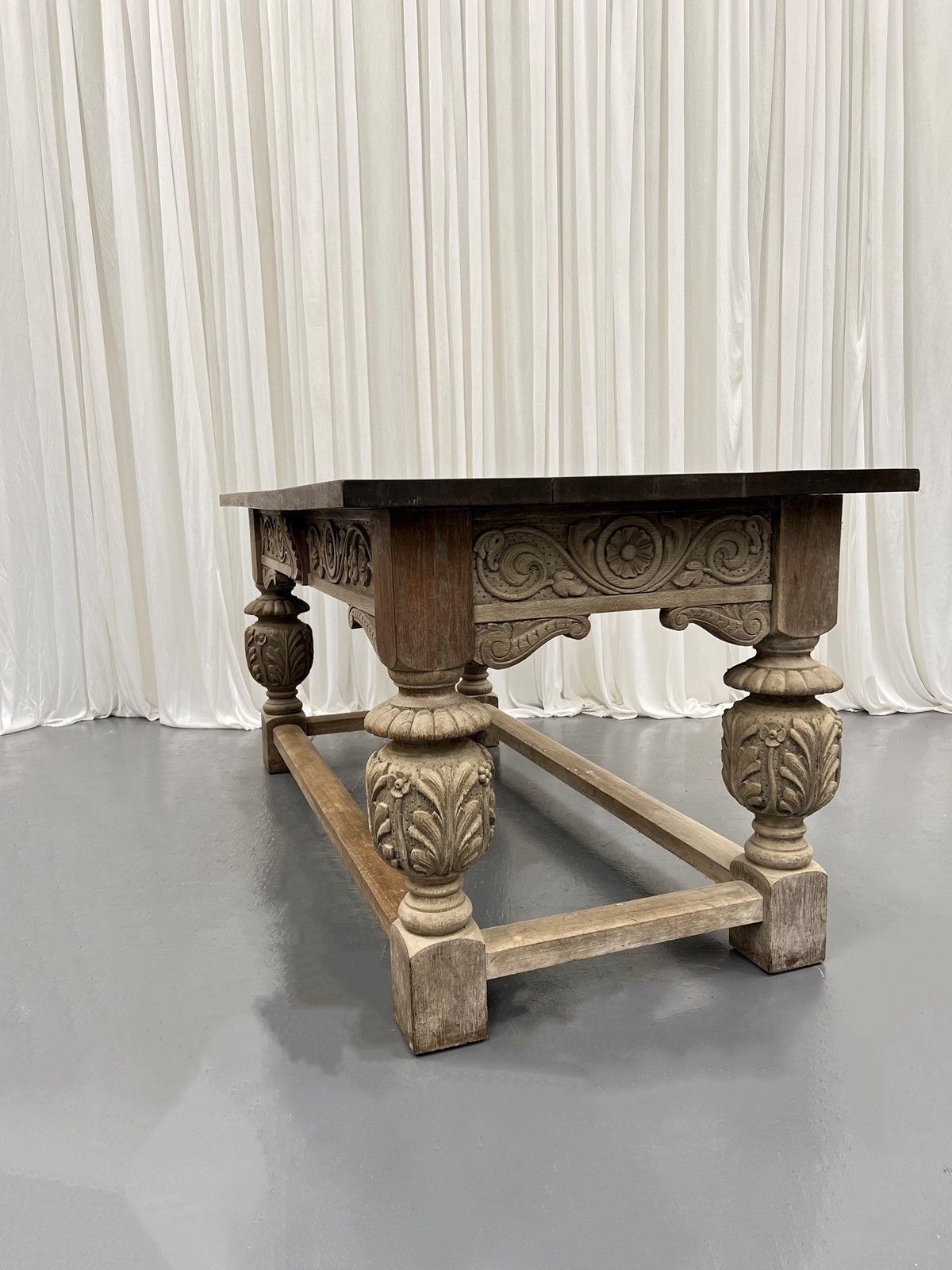 Antique Oak Plank Top Rectangular Dining Table photo furniture
