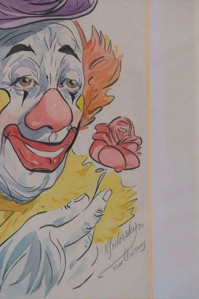 Clown With Rose Inscribed New Orleans Signed By Alexander Fedorsky   Watercolour photo 125.0
