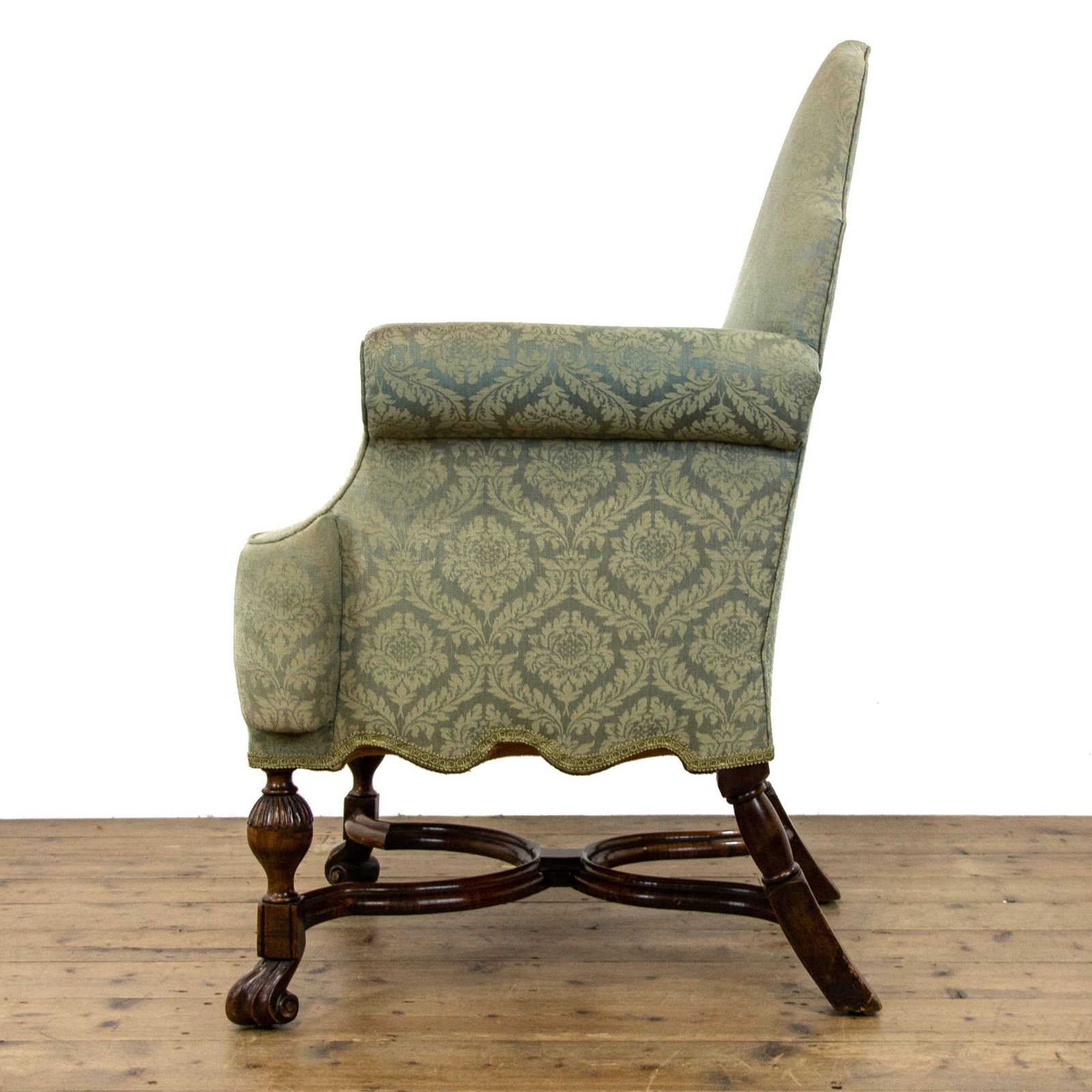 Blue Upholstered Armchair In William And Mary Style photo 595.0