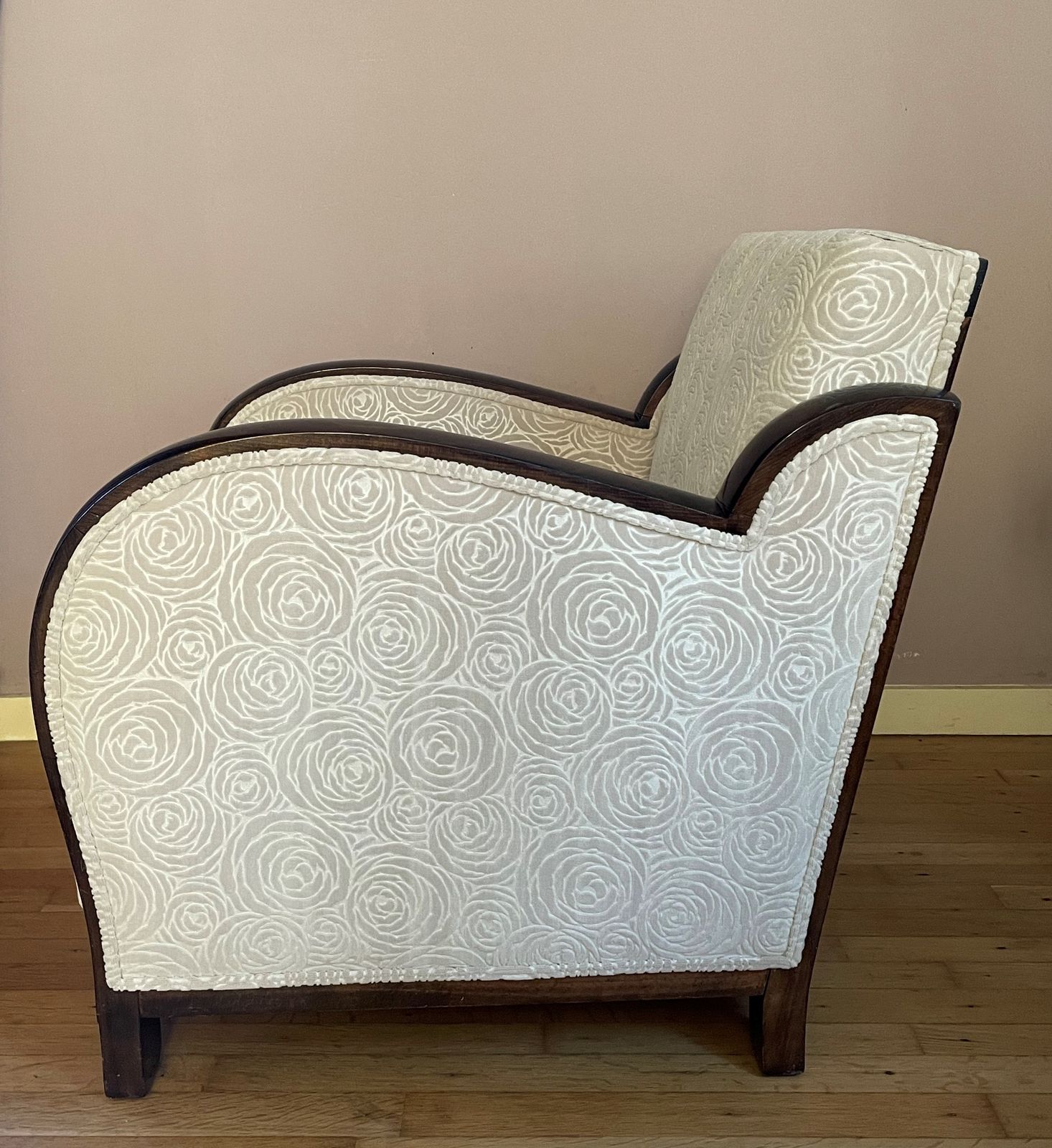 Rosewood Tinted Art Deco Armchair With Ivory Colored Velvet photo for sale