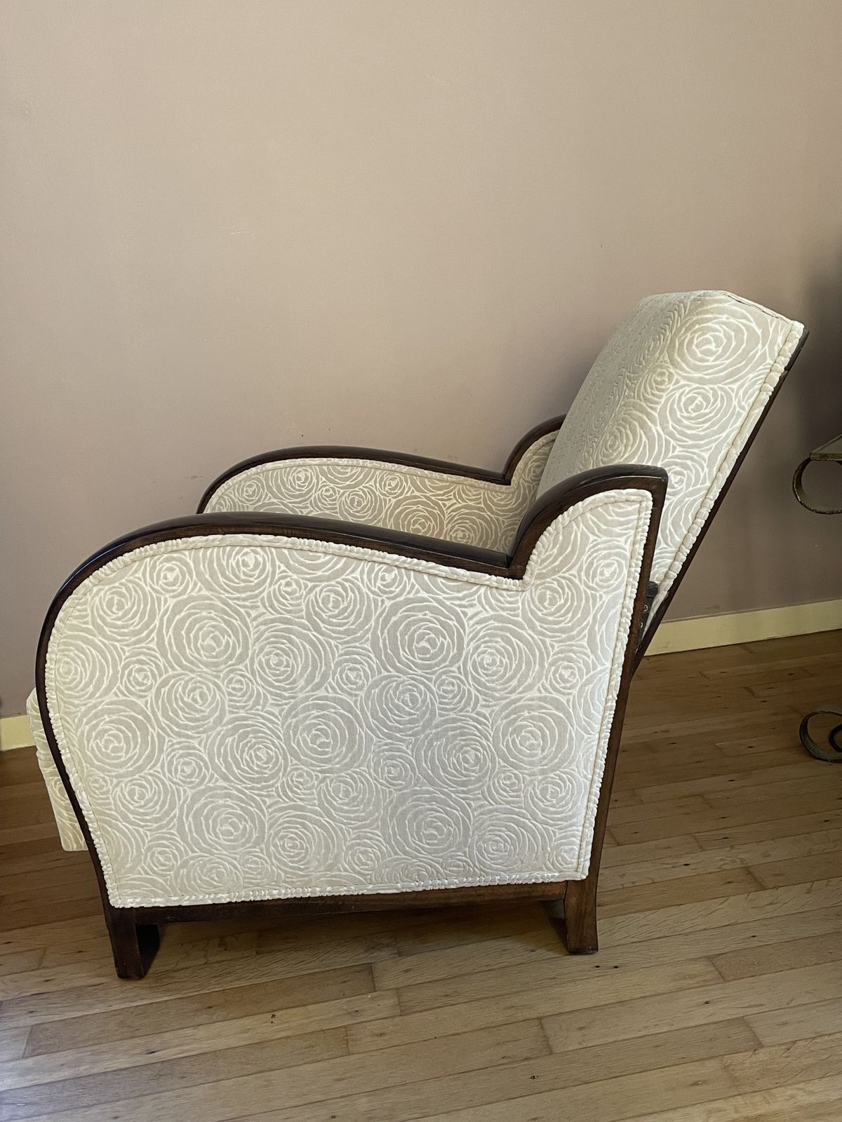 Rosewood Tinted Art Deco Armchair With Ivory Colored Velvet photo 2728.0